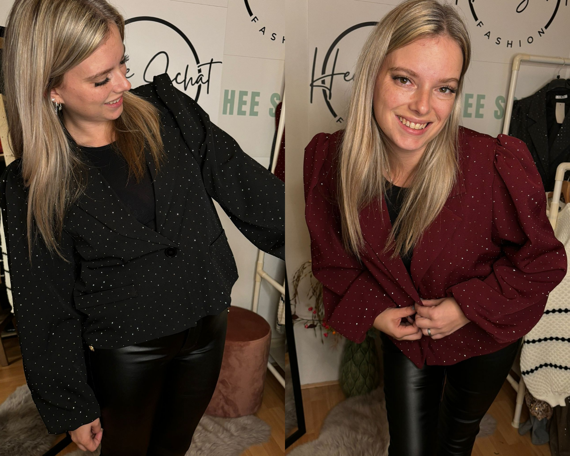 Glitter blazer zwart Burgundy 